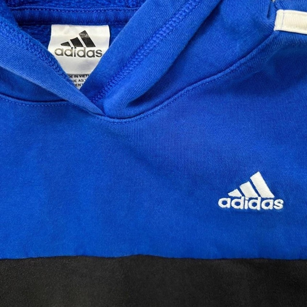 Adidas Colorblock 3 Stripes Hoodie Blue Black Youth L Fits Mens XS Y2K Fleece - Picture 3 of 4